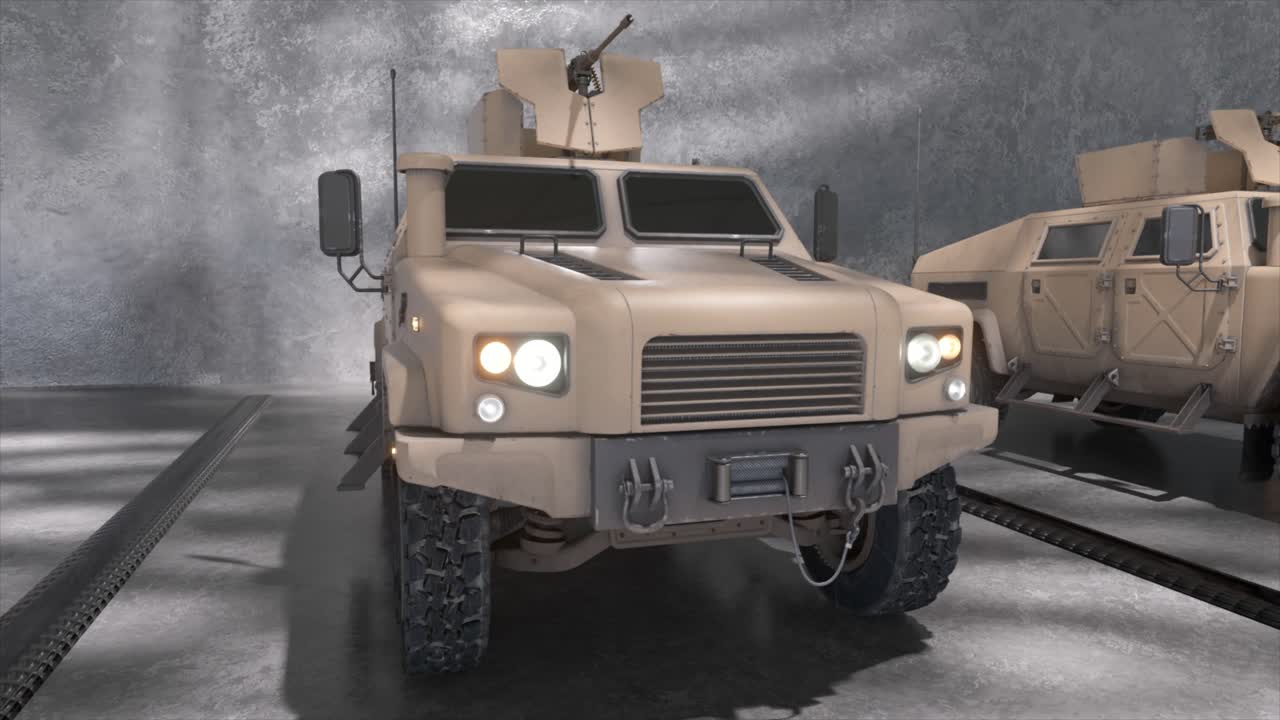 военная бронированная машина на складе