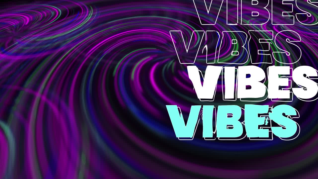 Animatie van tekst 'Vibes' over lichtsporen op een zwarte achtergrond