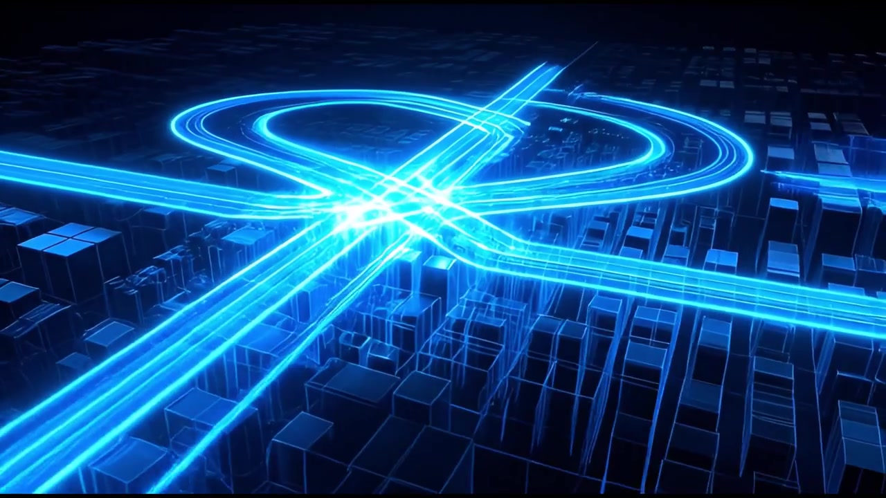 Flussi di Dati Digitali che Scorrono attraverso una Rete Urbana Cibernetica Futuristica