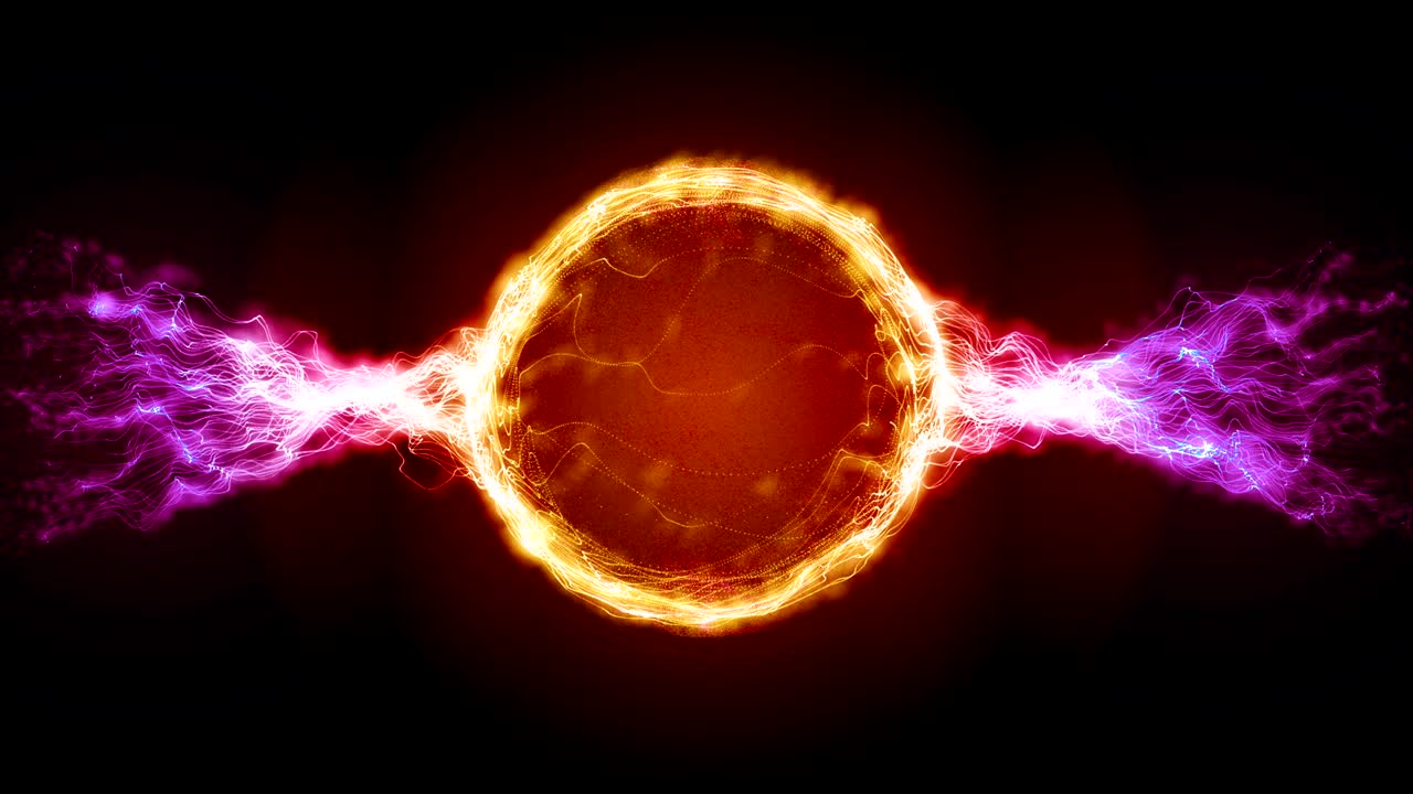 추상적인 오렌지색 미래의 공상 과학 플라즈마 원형으로 에너지 가운 스트로크가 있습니다.