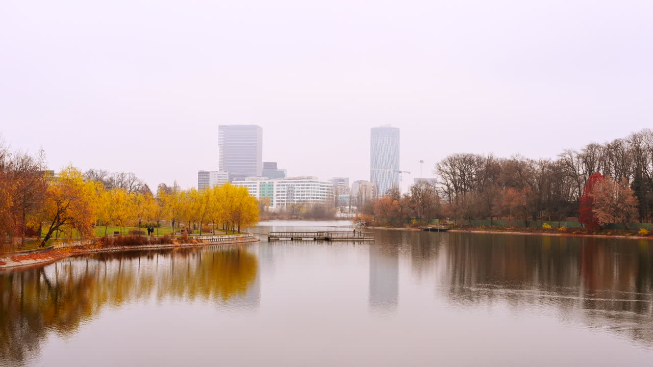 Bucharest, Romania - December 10, 2021: The King Mihai I Park on the northern side of the city