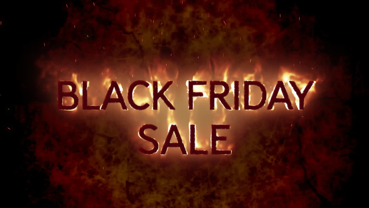 갈색 배경 위에 불타는 불꽃으로 블랙 프라이데이 판매 텍스트의 애니메이션