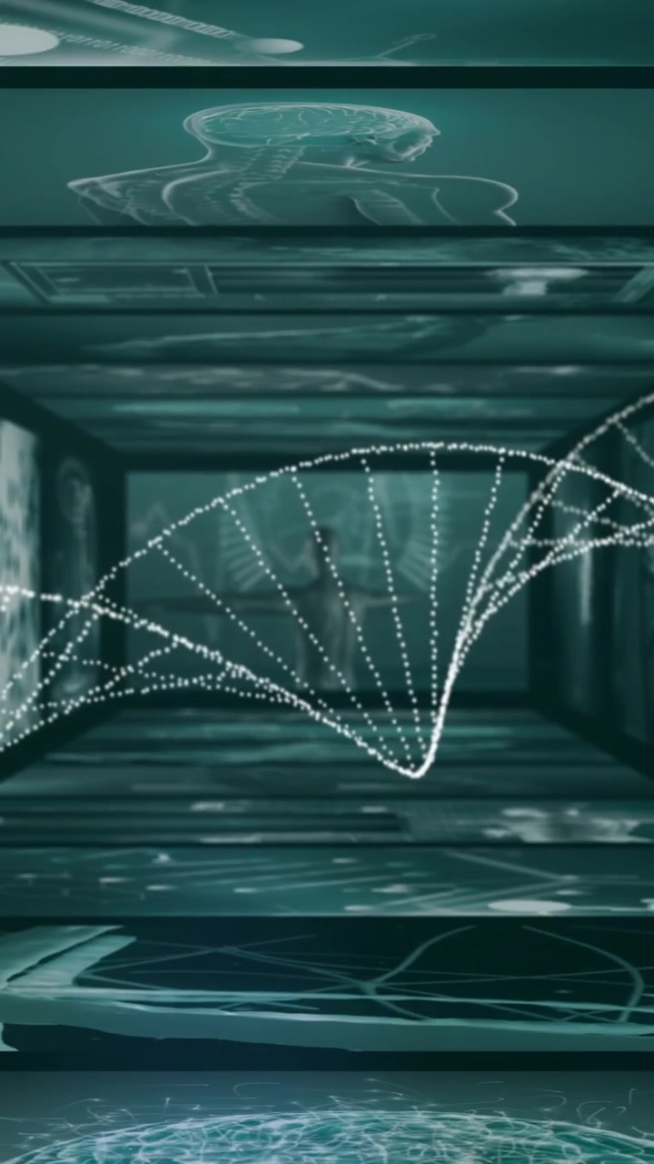 Animation of dna strand over data processing on black background