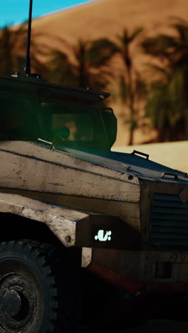 military vehicle in desert landscape