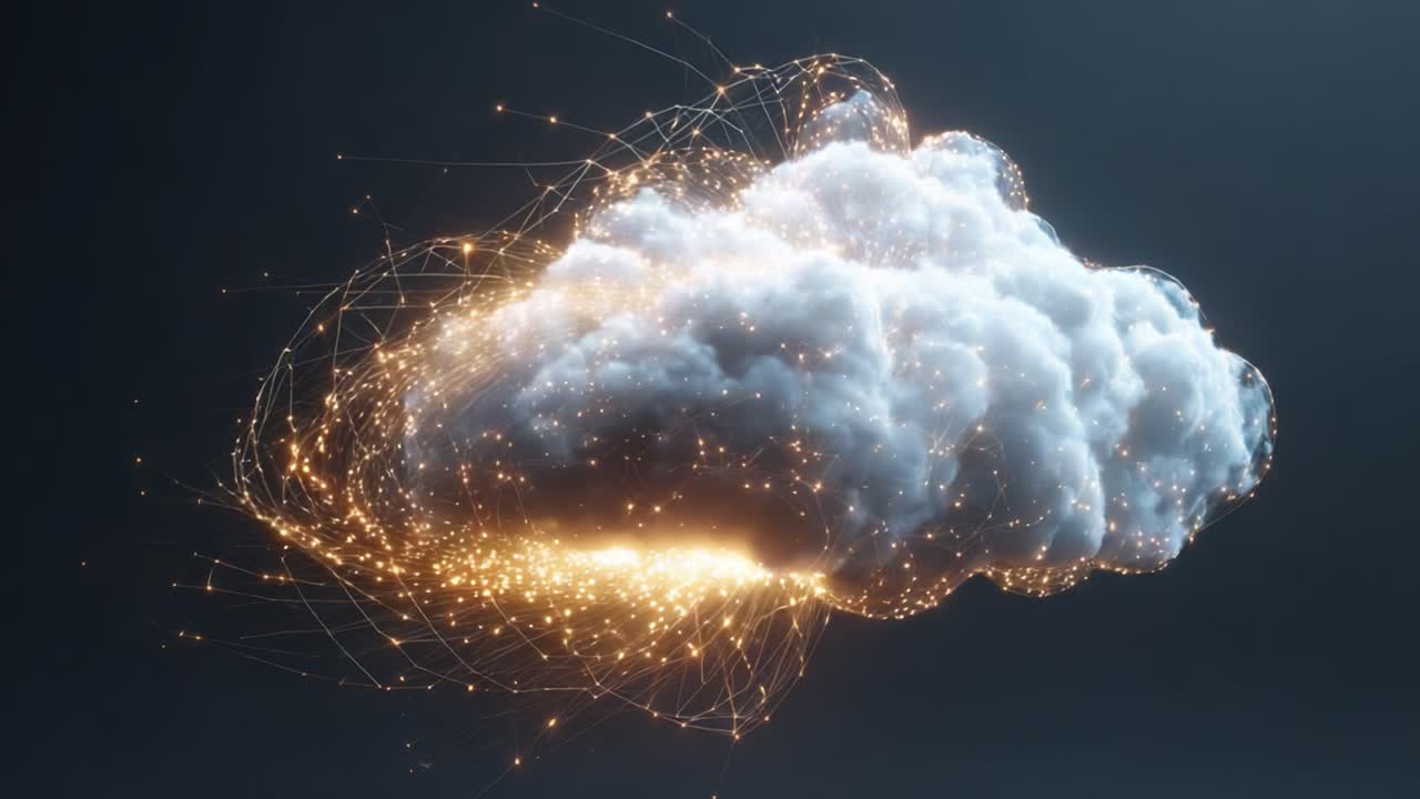 A Dramatic Transformation: An Ethereal Cloud Surrounded by Radiant Energy and Glowing Particles, Evoking Mystical Atmospheres and Digital Creativity