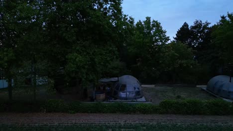 aerial view of panorama dome tent at glamping park in netherlands