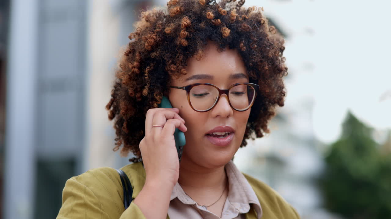 Phone call, laughing and business woman in city