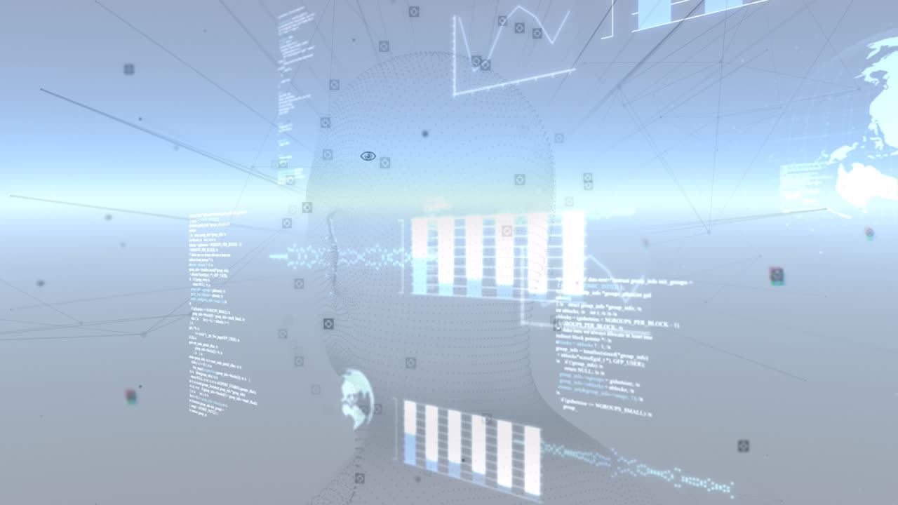 디지털 화면에서 인간의 머리의 애니메이션과 데이터 처리