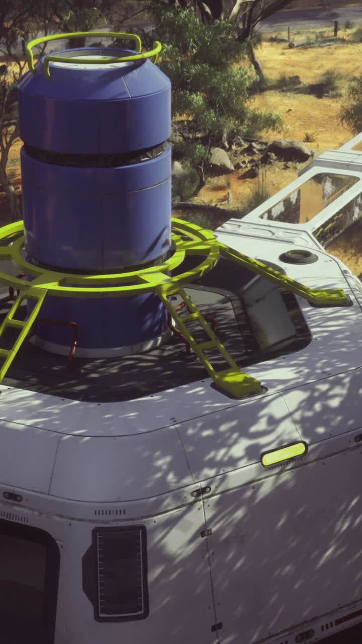 Modern habitat structure in a remote outdoor environment with equipment