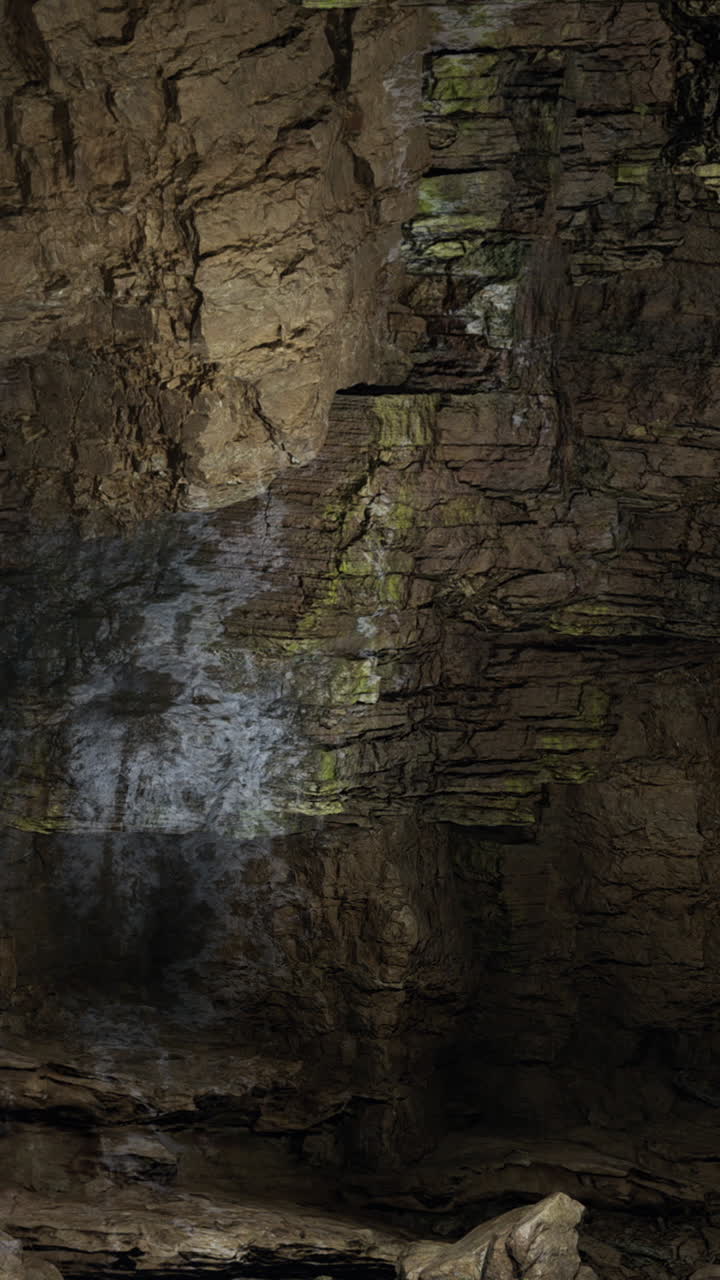 Luce solare che illumina una parete rocciosa in una grotta durante un'esplorazione diurna.