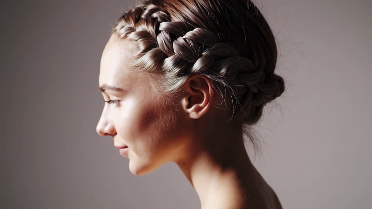 Side Profile of a Woman with Elegant Braided Hair