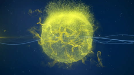 animation of yellow light trails over lines on blue background