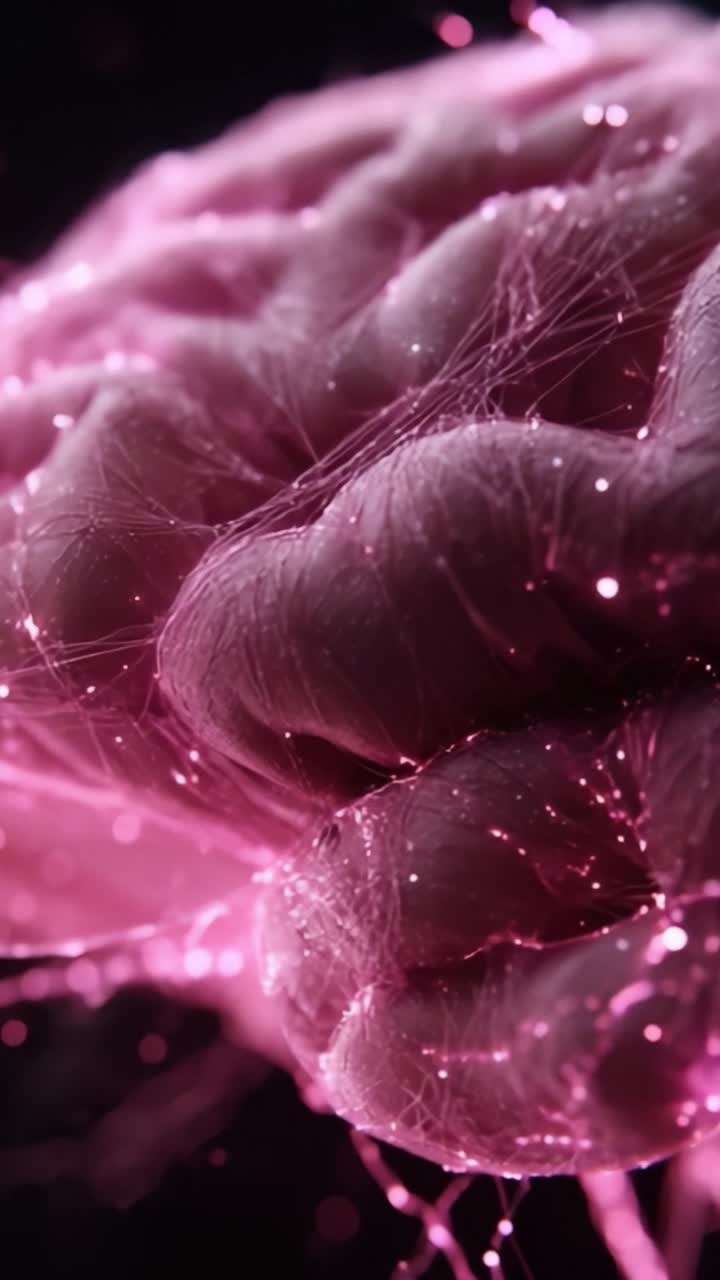 Uno splendido primo piano di un cervello, che brilla di intricate connessioni neurali e luci eteree, catturando la bellezza della cognizione e complessità umana in vividi dettagli.