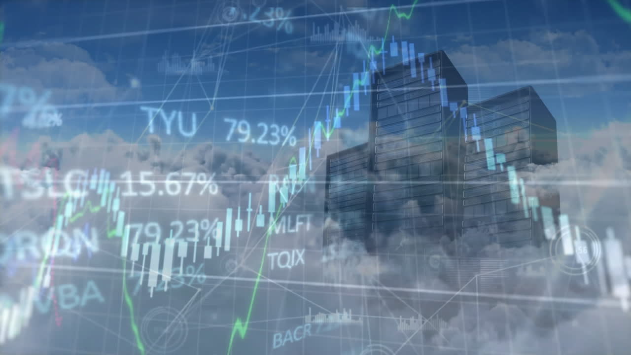 클라우드에서 서버를 통해 데이터 처리 및 다이어그램의 애니메이션