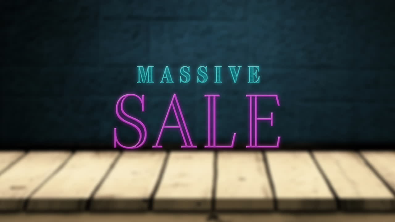 animación de texto de venta masivo sobre tablas de madera