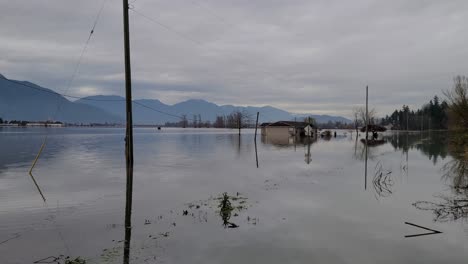 Dolly-motion-dramatic-Flooded-landscape-from-British-Columbia,-Canada