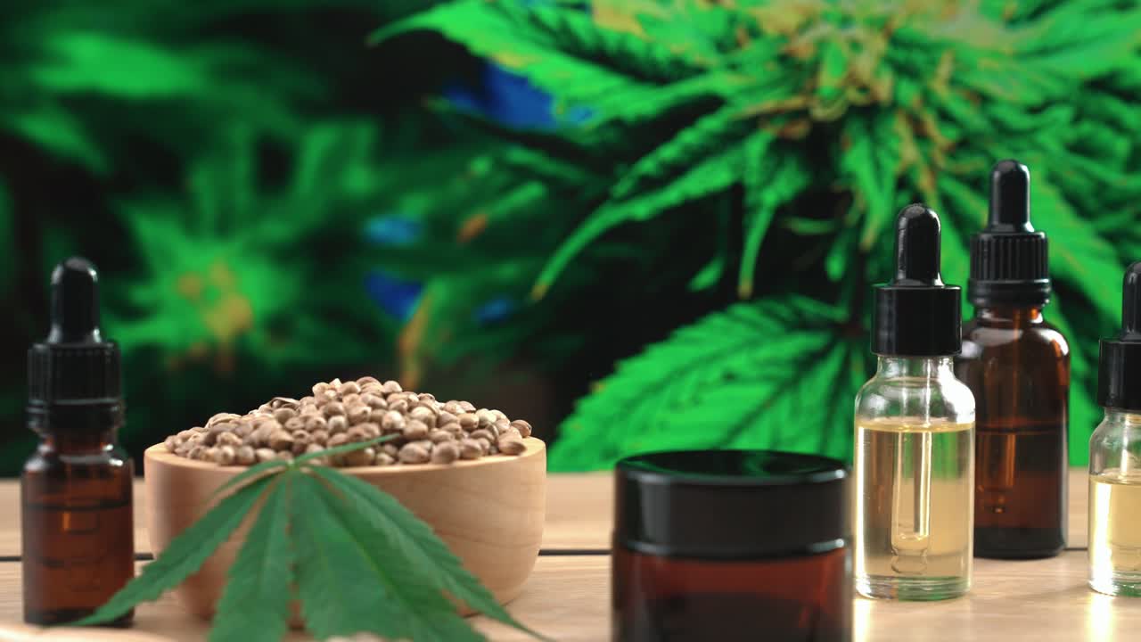 producto de maquillaje cosmético para el cuidado de la piel producido en un laboratorio legalizado por el cannabis.