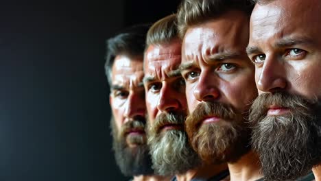 a group of men with beards standing in a row