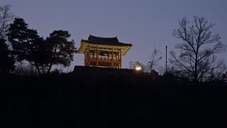 manharu pavilion of gongsanseong fortress against twilight sky in gongju, chungcheongnam-do province, south korea. low angle shot