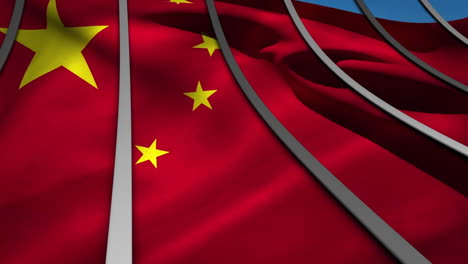 chinese flag waving with animation of five yellow stars on red background