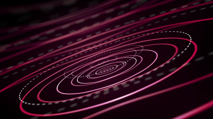 Dynamic footage of scientific motion with a background featuring intricate red patterns