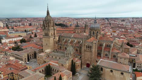 scenic drone view of salamanca new cathedral and city center