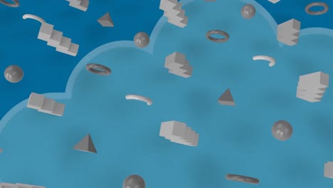 animación de formas sobre nubes sobre un fondo azul.