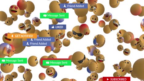 Animation-Fallender-Social-Media-Symbole-Und-Emojis-Auf-Weißem-Hintergrund