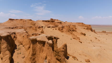 Flaming-Cliffs-In-The-Gobi-Desert,-Mongolia---Aerial-Drone-Shot