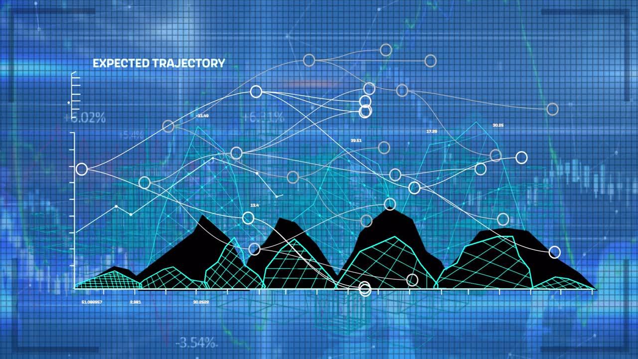 Animation of data processing over blue background