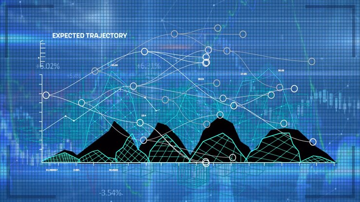 Animation of data processing over blue background