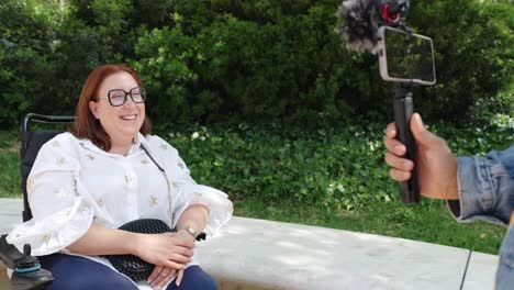 woman vlogging outdoors