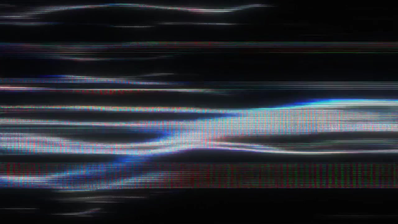 Digitaal glitch-effect met vervormde horizontale lijnen en chromatische aberratie