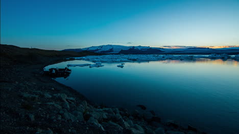 iceberg lake at sunset in iceland