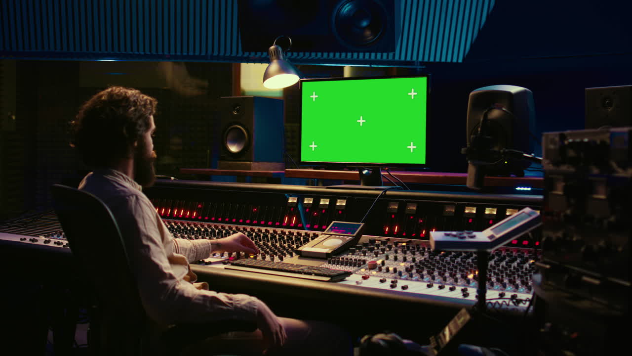 Ingegnere di tracciamento che guarda tutorial per imparare tecniche di mixaggio e masterizzazione