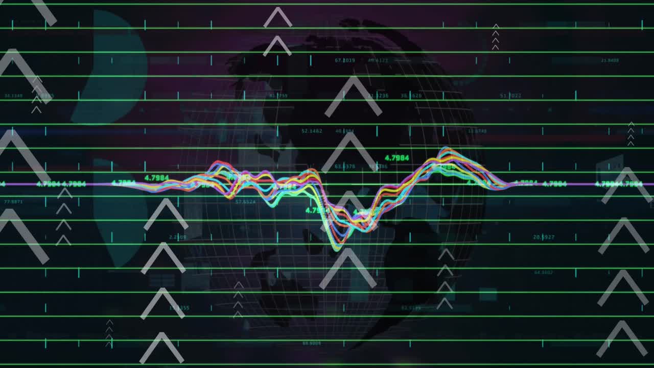 animación del procesamiento de datos sobre un globo giratorio contra un fondo negro