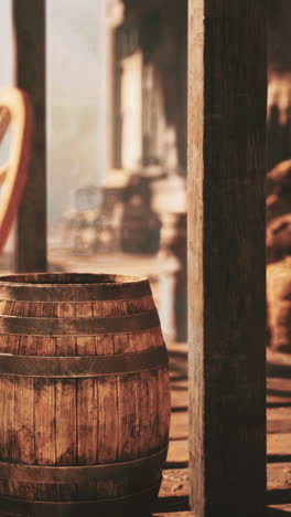 old wooden barrel on a porch