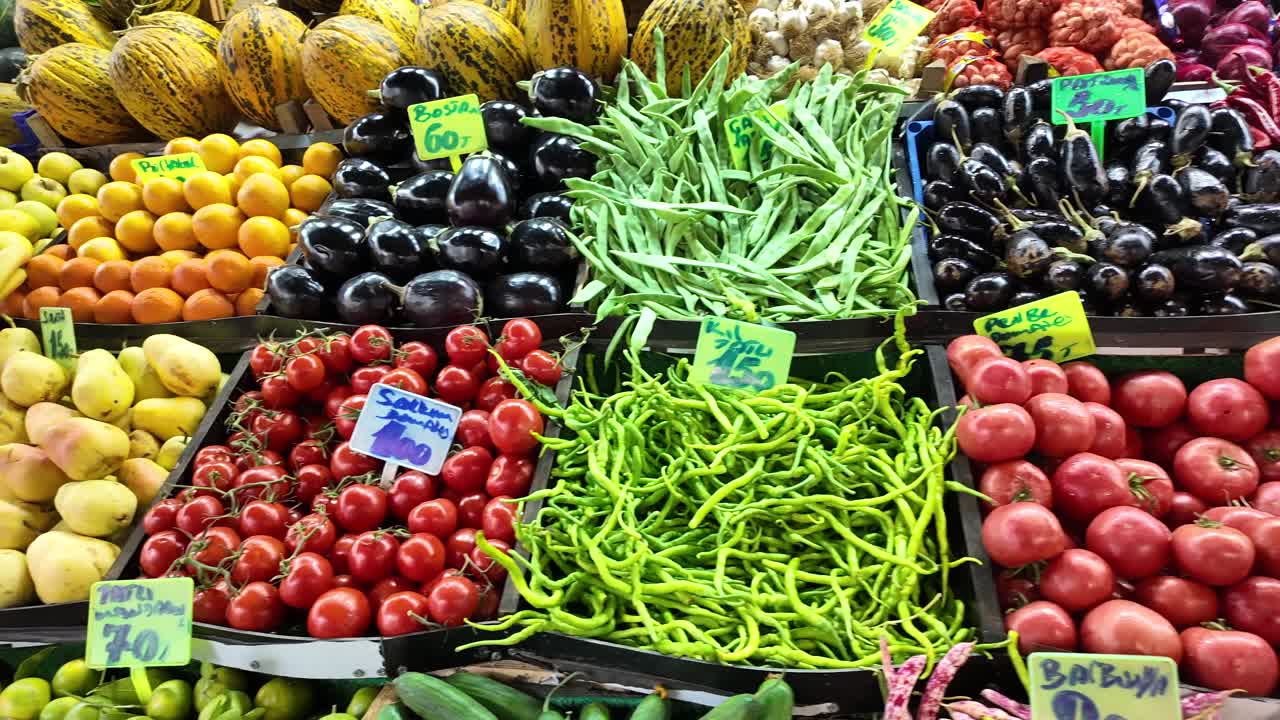 Colorful Variety of Fresh Fruits and Vegetables at a Market
