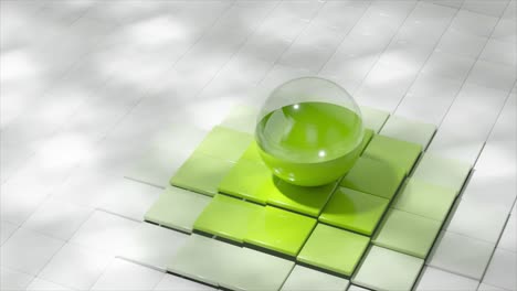 abstract 3d render with green sphere on cubes