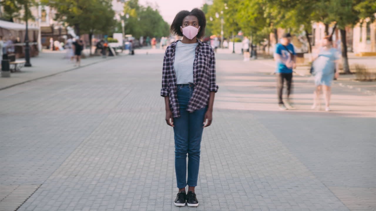 Woman Wearing a Mask on a City Street