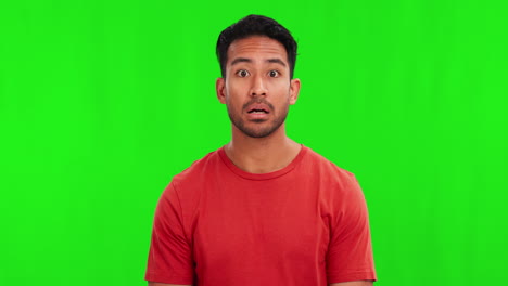 Man,-shock-face-and-wow-by-green-screen-for-deal