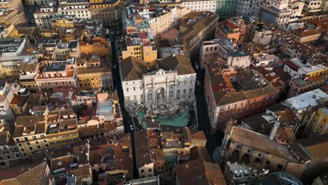 beautiful drone view above rome's famous trevi fountain