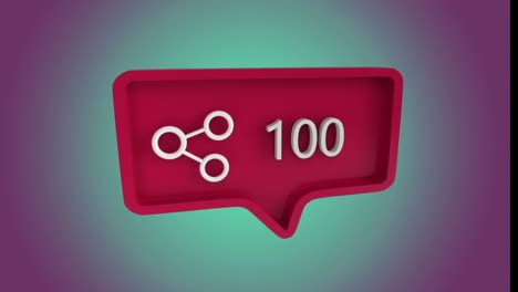 animación del icono de compartir y los números en la burbuja de habla roja