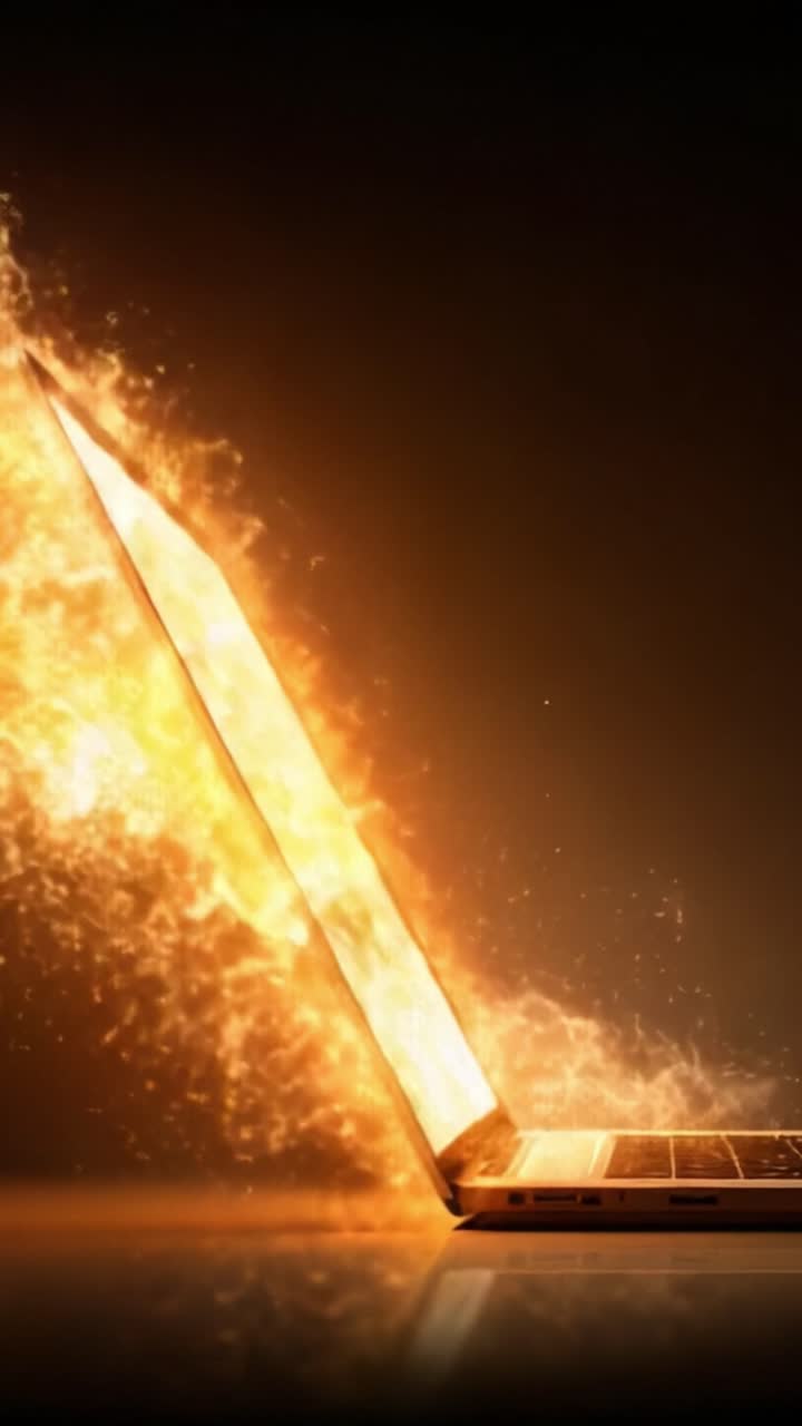 Dynamic Transformation of a Laptop Emitting Fiery Energy: A Stunning Visual Representation of Power and Innovation Displayed through Captivating Light and Motion