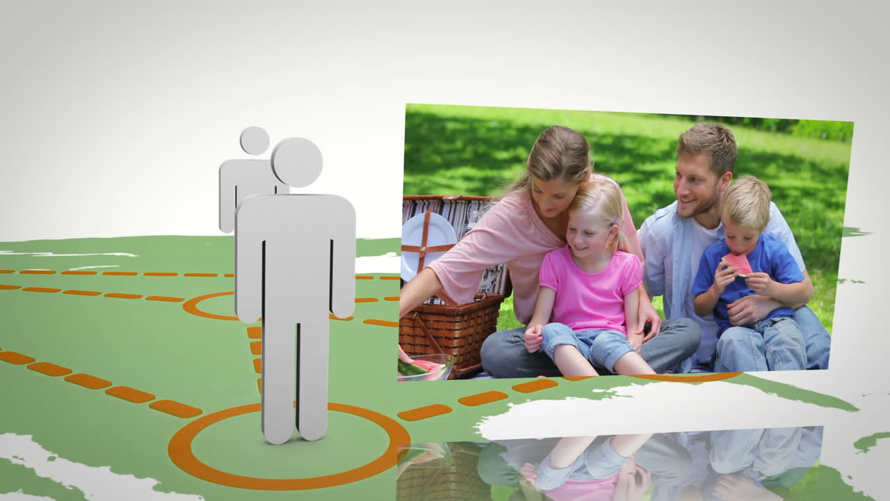 가족 생활을 보여주는 동안 회전하는 실루