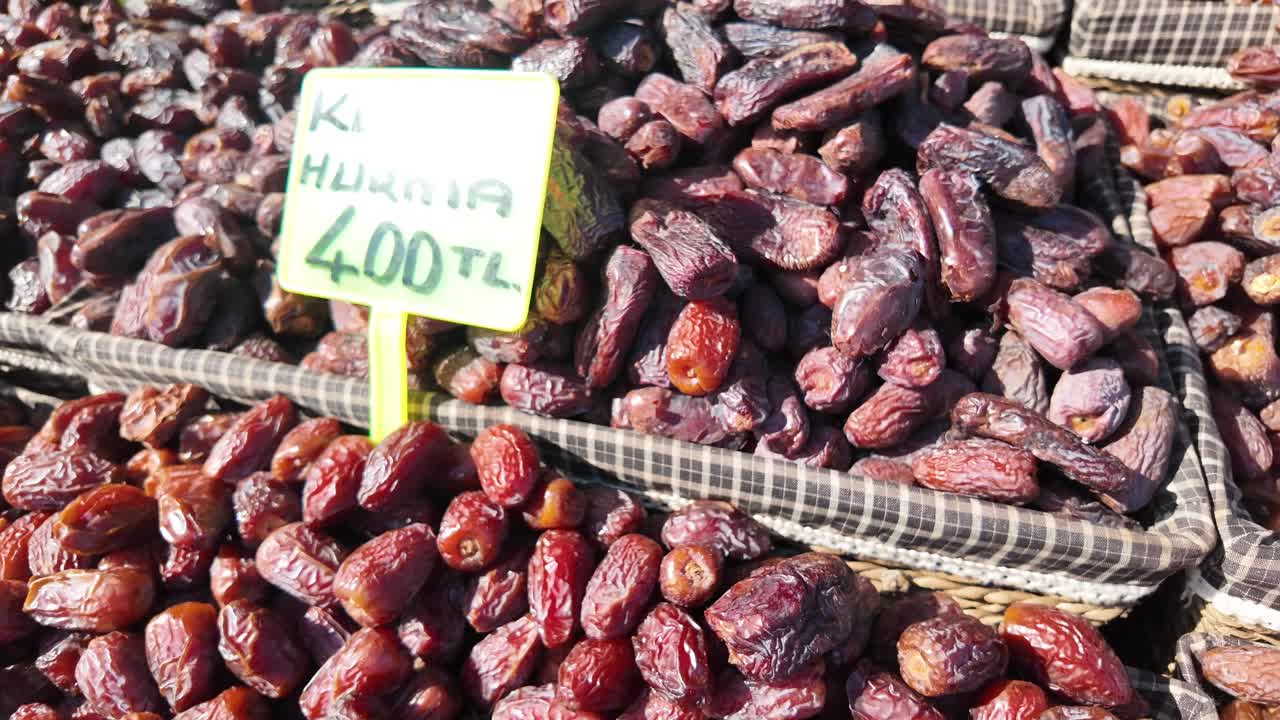Display of dates for sale at a market