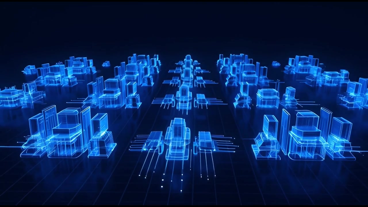 Abstract Digital City Blueprint with Glowing Blue Connections