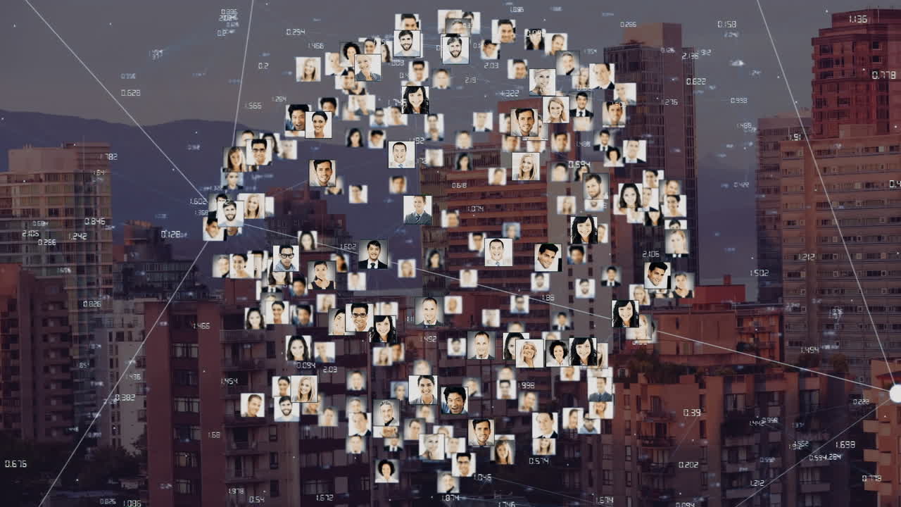 도시 풍경에 대한 연결 네트워크의 애니메이션