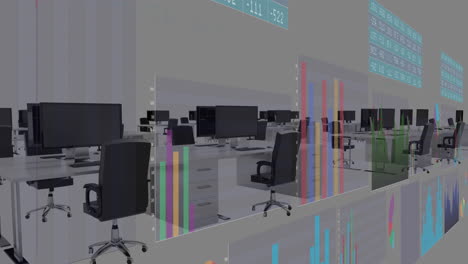 animación del procesamiento de datos financieros y estadísticas en la oficina