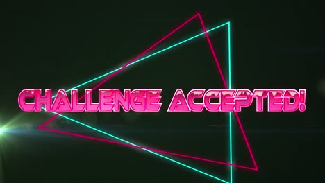 animación del banner de texto aceptado del desafío sobre formas triangulares de neón y punto de luz